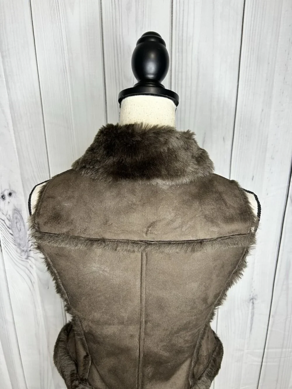 Bebe Faux Fur Suede Vest Womens Sz XS Brown Full Zip Vintage
